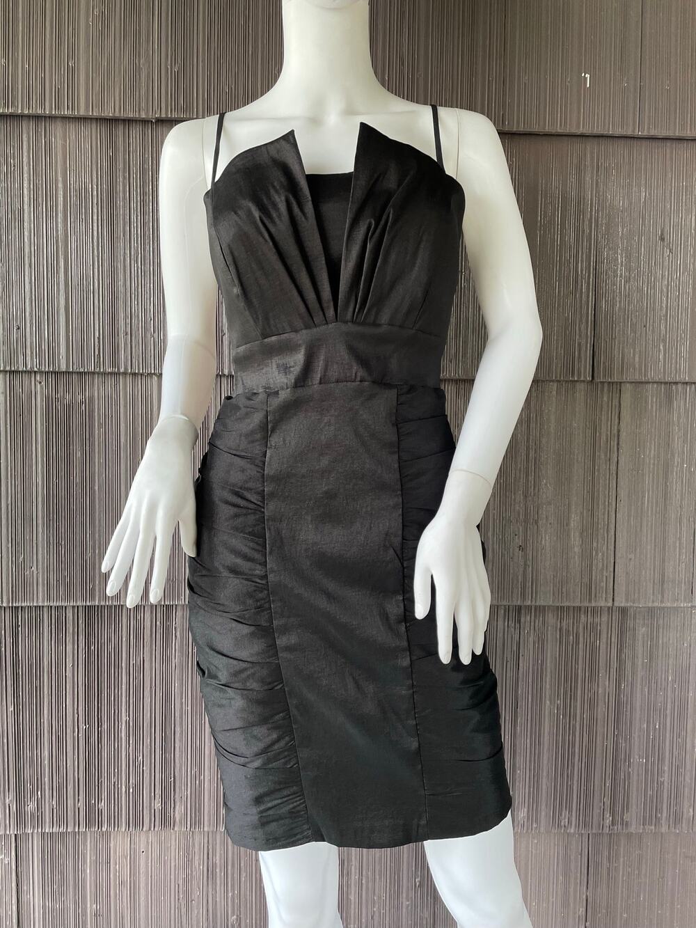 🔥Y2K USA Eureka Black Pleated Ruched Bodycon Mini Dress Cocktail Party Formal